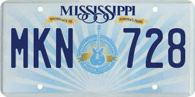 MS license plate MKN728