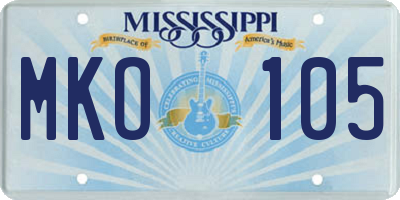 MS license plate MKO105