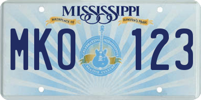 MS license plate MKO123