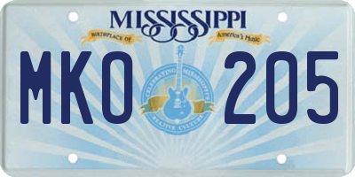 MS license plate MKO205
