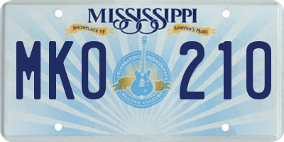 MS license plate MKO210