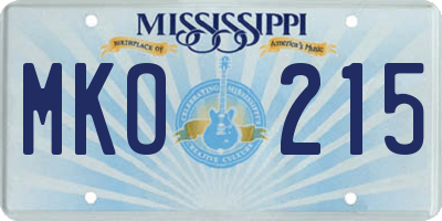 MS license plate MKO215