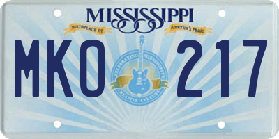 MS license plate MKO217