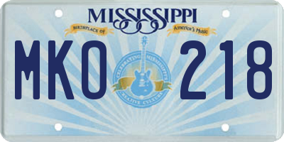 MS license plate MKO218