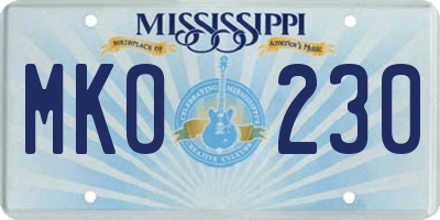 MS license plate MKO230