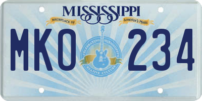 MS license plate MKO234