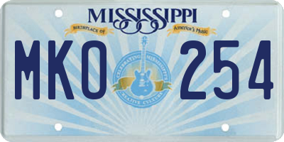 MS license plate MKO254