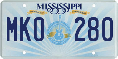 MS license plate MKO280