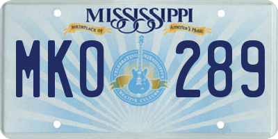 MS license plate MKO289