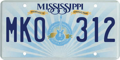 MS license plate MKO312
