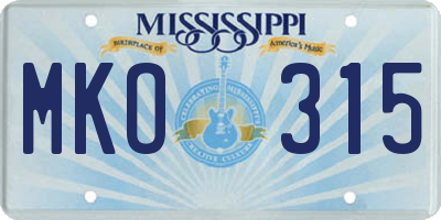 MS license plate MKO315