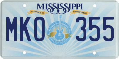 MS license plate MKO355