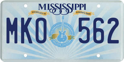 MS license plate MKO562