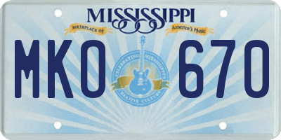 MS license plate MKO670