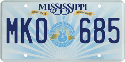 MS license plate MKO685