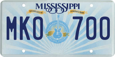 MS license plate MKO700