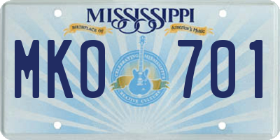 MS license plate MKO701