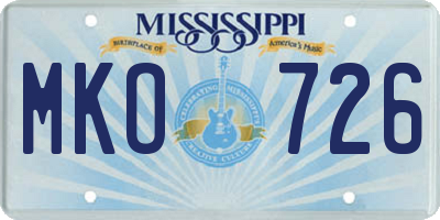 MS license plate MKO726