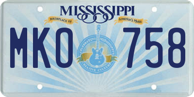 MS license plate MKO758