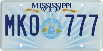 MS license plate MKO777