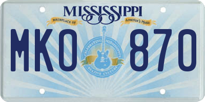 MS license plate MKO870