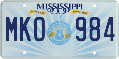 MS license plate MKO984