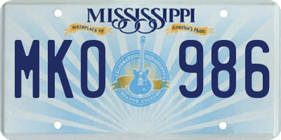 MS license plate MKO986