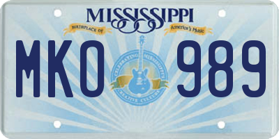 MS license plate MKO989