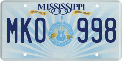 MS license plate MKO998