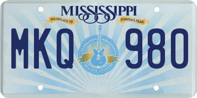 MS license plate MKQ980