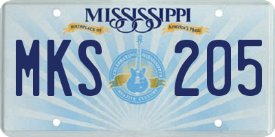 MS license plate MKS205