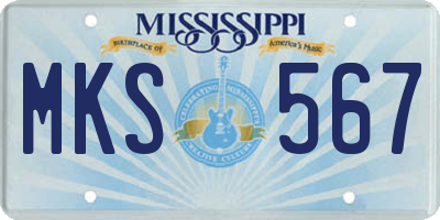 MS license plate MKS567