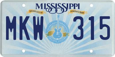 MS license plate MKW315