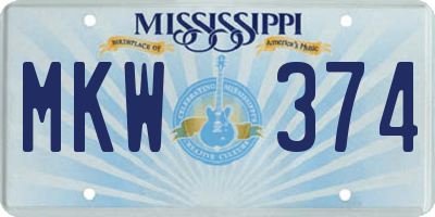 MS license plate MKW374