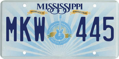 MS license plate MKW445