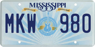 MS license plate MKW980