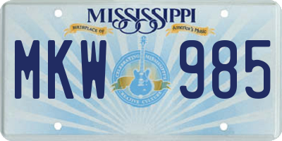 MS license plate MKW985