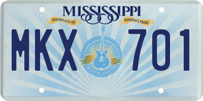 MS license plate MKX701