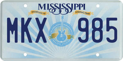 MS license plate MKX985