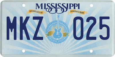 MS license plate MKZ025