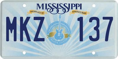 MS license plate MKZ137