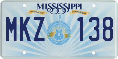 MS license plate MKZ138