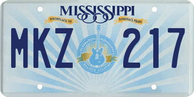MS license plate MKZ217