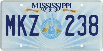 MS license plate MKZ238