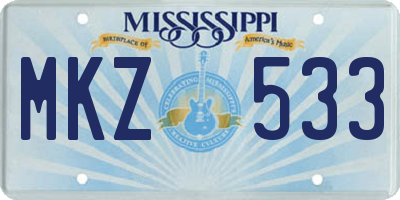 MS license plate MKZ533