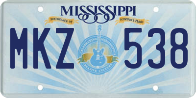 MS license plate MKZ538