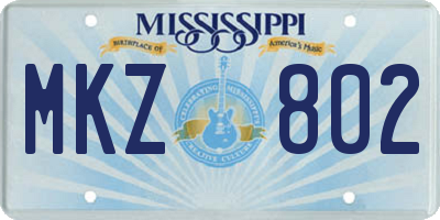 MS license plate MKZ802