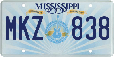 MS license plate MKZ838