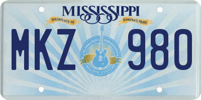 MS license plate MKZ980