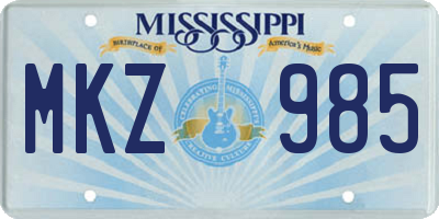 MS license plate MKZ985